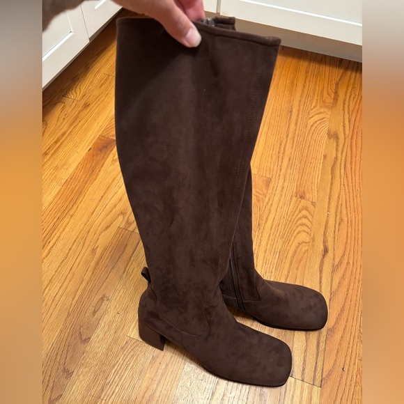 new Jeffrey Campbell hot lava knee high block heel boots in chocolate brown - Picture 4 of 8